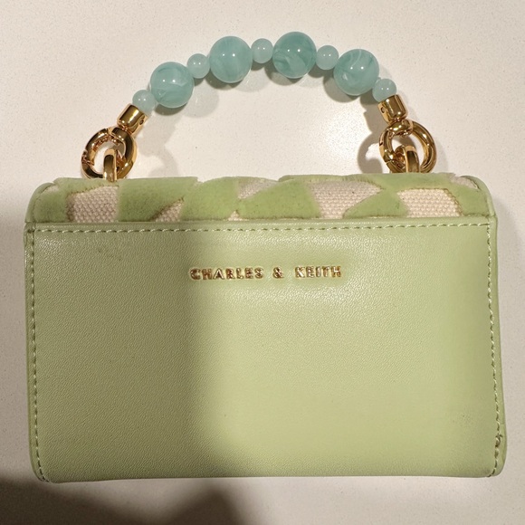 Charles & Keith Mint and Cream Mini Wallet with Beaded Strap - Picture 2 of 5